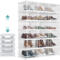 Juego de Organizadores de Zapatos 12 Cajas Apilables, 2 Zapateros Plegables y Portátiles, Hasta Talla 46, Montaje en 60s, Transparente y Blanco - details 24