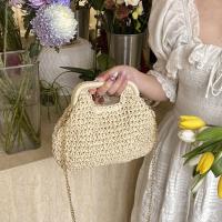 Elegante bolso de paja con cadena tejida de verano, bolso de hombro de paja informal bohemio para mujer, bolso de cubo informal para playa - details 1