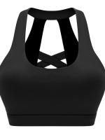Tops cortos cruzados para mujer, camisa deportiva de Yoga de manga corta negra - details 0