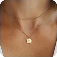 Collar Con Inicial En Capas Con Letras Inglesas Para Mujer, Chapado En Oro De 14 edredones, Collar Delicado Con Capas Doradas Par - details 5