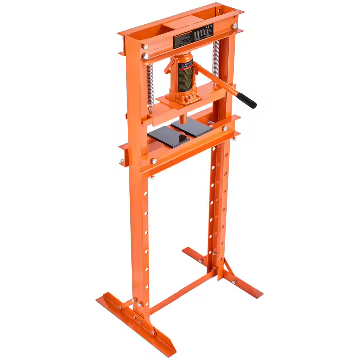 SucceBuy Prensa hidráulica de piso con marco en H de 12 toneladas, placas de estampado de altura ajustable para doblar y enderezar metal, garaje y taller, naranja - 1