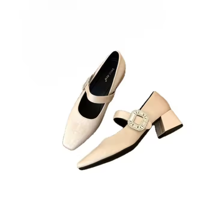 Temperamento francés diamantes de imitación tacón grueso tacones altos zapatos individuales nueva brisa de noche con falda zapatos Mary Jane - 1