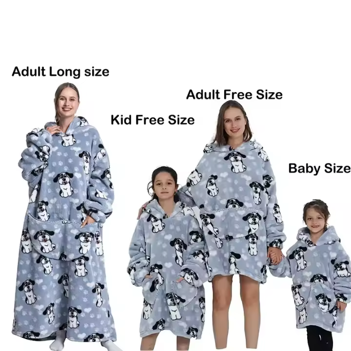 Manta de franela de invierno para adultos y niños, sudadera con capucha de manga larga, jersey de lana, manta usable, regalo - 1