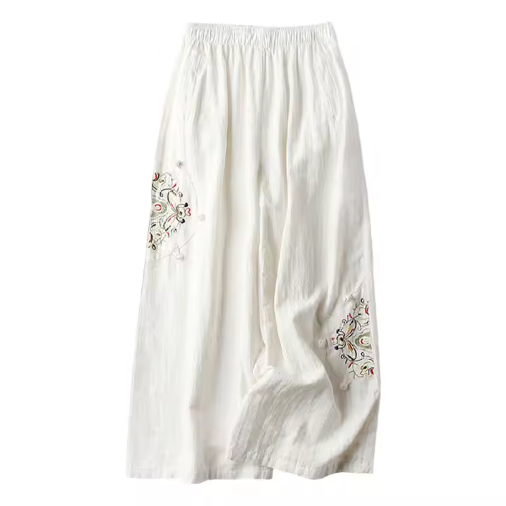 Pantalones rectos de pierna ancha de mezcla de lino para mujer, corte holgado para el trabajo y el uso diario - 1