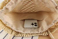 Bolsa tejida de hierba ahuecada hecha a mano, estilo Instagram, turismo de playa y vacaciones, cuerda de papel, un solo hombro - details 12