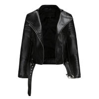 Abrigo corto de motociclista de piel sintética para mujer, chaqueta de manga larga con cremallera, ropa de otoño - details 3