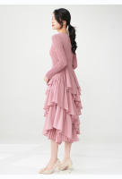 Vestido de primavera Miyake para mujer, aspecto sofisticado, cintura delgada, con bordes con volantes y mangas largas con elegancia. - details 16
