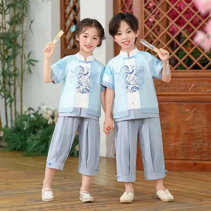 Disfraz Tang, conjunto chino para niños, estilo veraniego, Hanfu mejorado de estilo antiguo para niñas, recitación de Guzheng del Día del Niño - 1