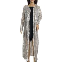 Maxi Abrigo de Séquin Elegante Blusa de Fiesta Abierta Vintage para Mujeres Moda de Cálida - details 15