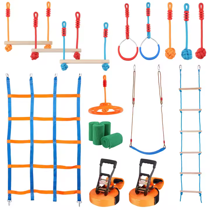 SucceBuy Ninja Warrior Obstacle Course para niños, 2 x 56 pies, estables resistentes a la intemperie, capacidad de 500 libras, juego al aire libre con 12 obstáculos, ideal para diversión y entrenamiento en el patio trasero, duradero - 1