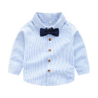 Traje de primavera y otoño para niños, estilo coreano, camisa de algodón a rayas multicolor con cuello vuelto para niños grandes, overoles para niños - details 6