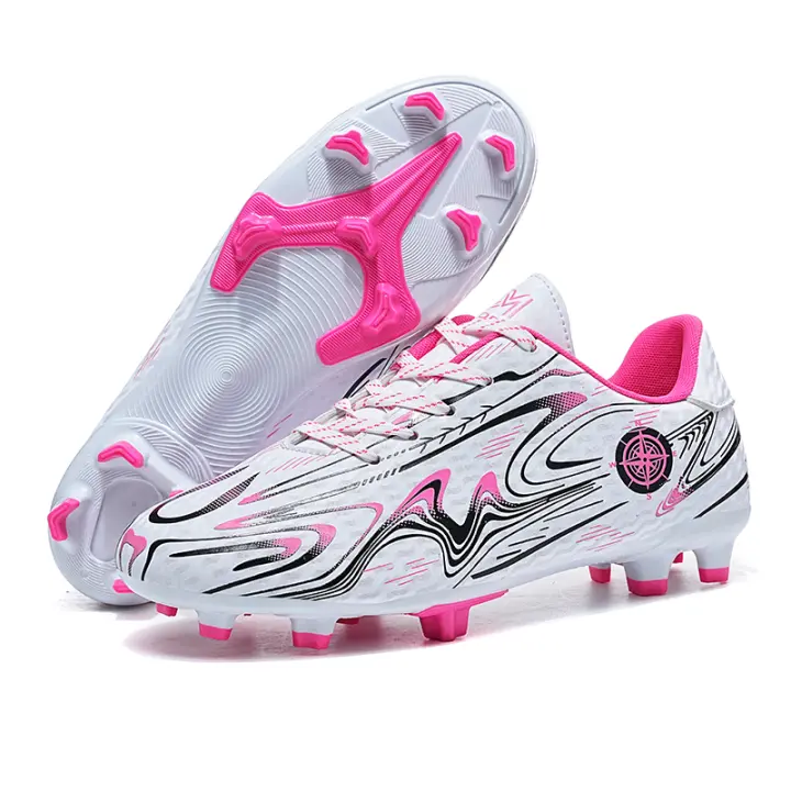Zapatos deportivos para niños, calas de fútbol para exteriores, calzado de fútbol Atlético firme, color rosa - 1