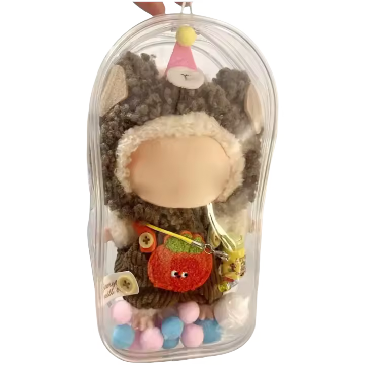 Bolsa De Muñeca De Algodón 18cm Con Labubu De 17cm Esmalte Grueso Transparencia Alta Almacenamiento De Polvo Para Carrito De Bebé Protección Cute - 1