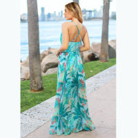Vestidos largos con cuello en V para mujer, sin mangas, cintura alta, estampado Azul Marino - details 4