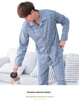 Conjunto de pijamas de algodón para hombre, cárdigan de manga larga para otoño e invierno, modelos de ropa de casa de talla grande para hombre, ropa de dormir a cuadros, 2 unids/set - details 1