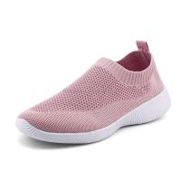 Nuevo estilo 2025, proveedores de zapatos para caminar baratos para mujer, peso ligero, tejido sin cordones, talla grande 43, zapatillas cómodas para mujer, blanco puro - details 1