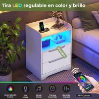 Mesitas de Noche con luces LED y Estación de Carga (2 Tomas AC, 2 Puertos USB) Mesita de Noche Blanca Mesas Auxiliares con 1 compartimento abierto y 2 cajones para Dormitorio Salón - details 4