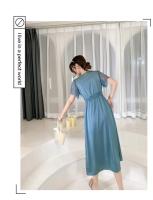 Ropa de dormir Sexy de encaje de seda helada para mujer, camisón de boda rojo de manga corta con cuello en V y almohadilla para el pecho, chino anual de verano - details 24