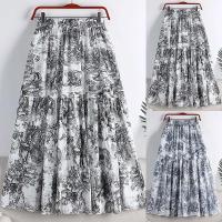 Estampado de tinta de algodón brillante para mujer, circunferencia de cintura vintage, longitud media, vestido de metal, primavera/verano - details 0