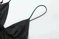 TRAFZA-Top corto de satén de seda con cuello en V para mujer, Top Sexy con textura, Color sólido, chaleco con lazo, Top corto sin mangas, 2024 - details 9