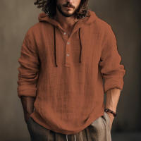 Sudadera con capucha de manga larga para hombres Top de verano ligero con botones y cordón, casual para la playaTCamisa - details 3