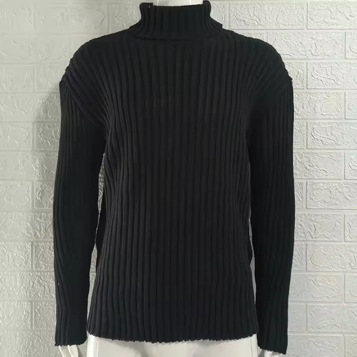 2025 Suéter de cuello alto para hombre, Top de punto cansado de color sólido, ropa, otoño e invierno, - 1