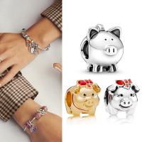 Hucha de cerdo de transferencia para mujer, cuentas de plata 925, adecuadas para Pulsera original, joyería artesanal - details 0