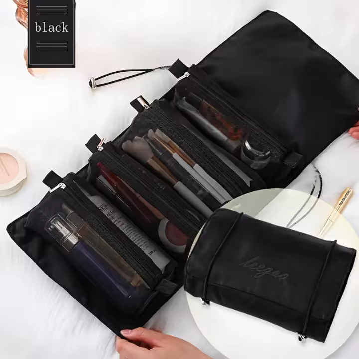 Neceser 4 en 1 para maquillaje, Bolsa portátil de viaje con organizador de maquillaje enrollable, rápido y plegable, 1 unidad - 1