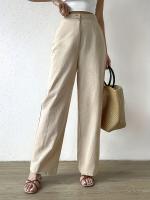 Slim estilo recto mujer pantalones de cintura alta pantalones casuales - details 1
