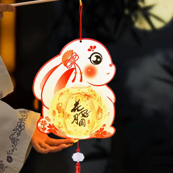 Linternas de conejo de dibujos animados colgantes luminosas para Festival de mediados de otoño, linterna tridimensional brillante, paquete de Material DIY - 1