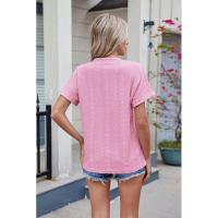 BUNO-2025 Blusas informales para mujer, camisas holgadas de manga corta con cuello de pico de Jacquard bordado a la moda, Tops elegantes de colores sólidos para verano - details 36