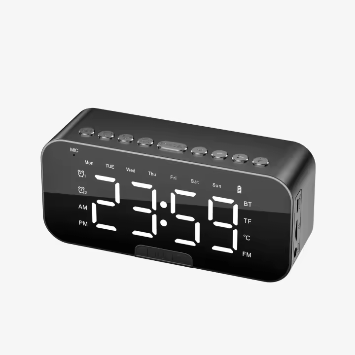 Reloj despertador Digital LED con Bluetooth, pantalla de temperatura, Radio FM, Control de altavoz, decoración de mesa para dormitorio, oficina o uso doméstico - 1