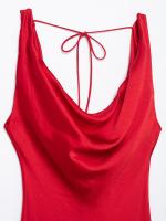 2025 verano nueva ropa de mujer textura de satén de seda vestido de tirantes largo vestido de fiesta con cuello en V para mujer - details 4