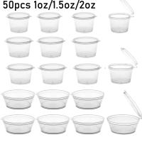 Taza de salsa desechable para llevar, contenedores de plástico transparente con tapas con bisagras, tazas de plástico reutilizables, caja de pintura de pigmento, 50 piezas - details 0