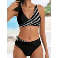 Traje de baño para mujer, bikini sexy, bikini brasileño de malla a rayas, conjunto de bikini para mujer, bañador de banda con escote en u - details 5