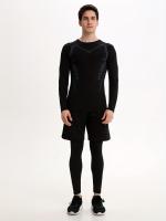 Men's Sports 3pcs Set, Long Sleeve Compression T-shirt + Active Shorts + Leggings Matching Set For Fitness - details 1