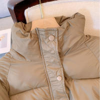 Women short thick cotton padded puffer jacket winter stand collar zipper basic coat outwear - details 20