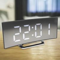 Reloj de pantalla curva, despertador Led Digital con pantalla de temperatura, reloj de espejo grande, mesita de noche - details 7