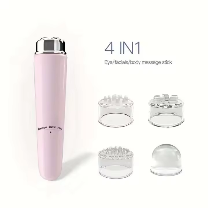 4 mini bolígrafos de masaje eléctricos para ojos, cara, cuerpo, esencia, introductor, masajeador de belleza, blanco y rosa - 1