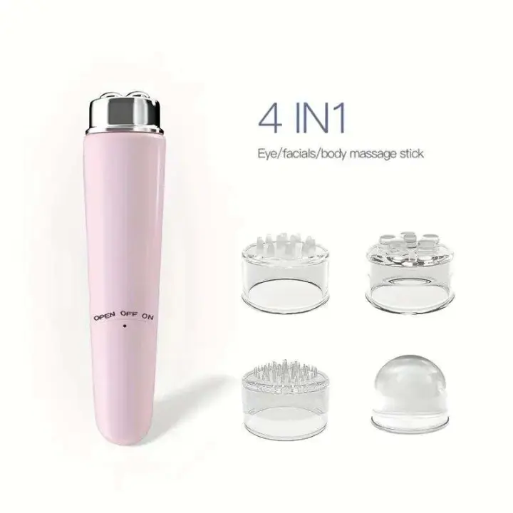 4 mini bolígrafos de masaje eléctricos para ojos, cara, cuerpo, esencia, introductor, masajeador de belleza, blanco y rosa - 1