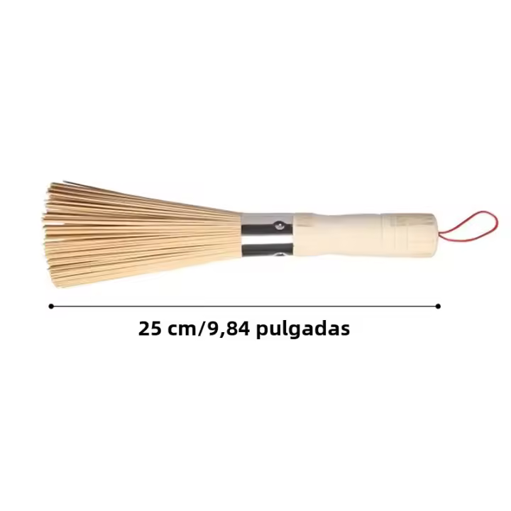 Cepillo de limpieza para wok y cocina con mango largo hecho de bambú natural, herramienta de cocina para el hogar y restaurante. - 1