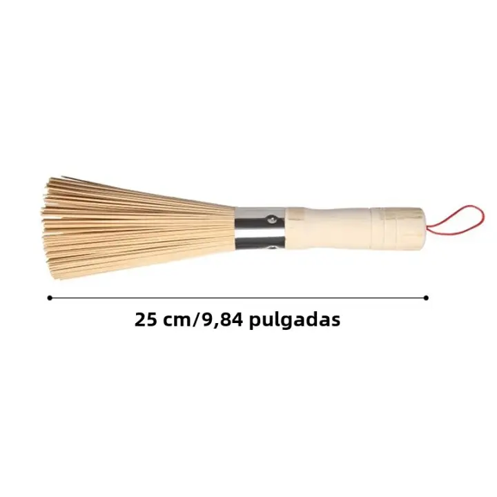 Cepillo de limpieza para wok y cocina con mango largo hecho de bambú natural, herramienta de cocina para el hogar y restaurante. - 1