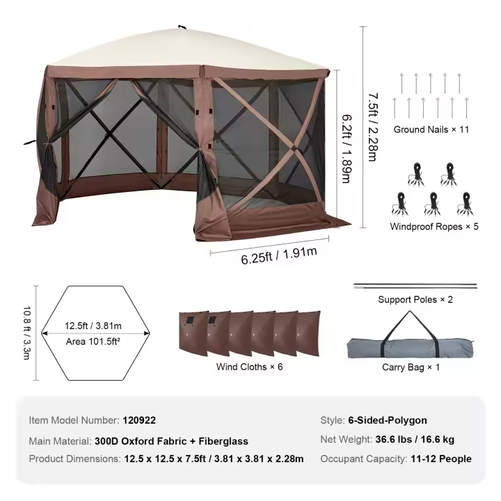 SucceBuy Tienda de campaña emergente, refugio solar con dosel de 6 lados, tienda de campaña de pantalla de ajuste rápido con mosquitera - 1