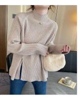 Suéter Elegante para Mujer 2025 Cuello Alto, Estilo Informal, Otoño-Invierno, Botón de Horquilla Dividido, Top de Punto Ajustado, Suaves - details 5