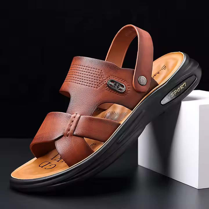 Sandalias de Cuero Genuino para Hombres Moda de Verano 2025 Zapatos de Playa de Doble Propósito - 1