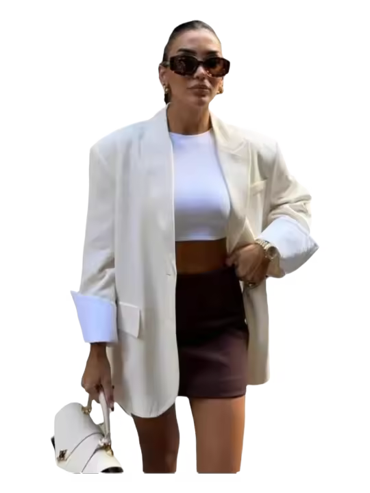 BUNO-2025 otoño nueva ropa de mujer estilo europeo y americano moda versátil casual chaqueta de traje suelta con rayas blancas. - 1