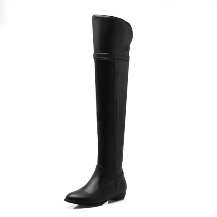Botas Redondas Para Mujer Zapatos De Tacón Plano Botas Largas Botas De Mujer Con Cremallera Lateral - 1