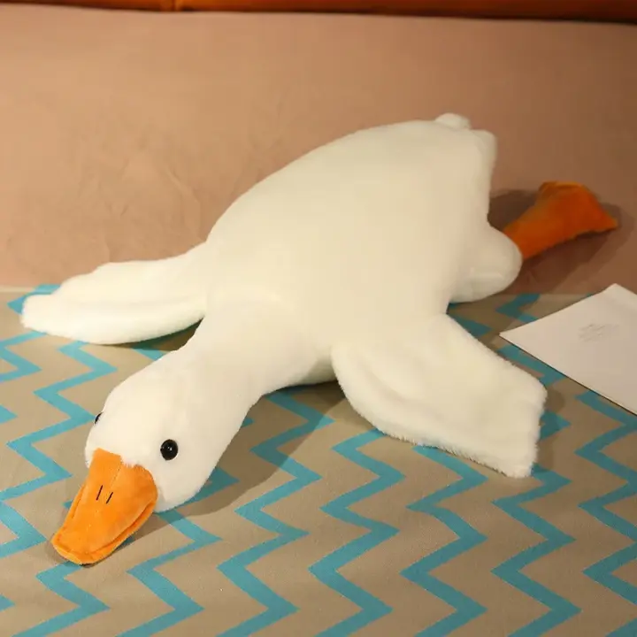 Muñeca de ganso blanco grande durmiendo, almohada de felpa creativa, regalo de cumpleaños para bebé, almohada trasera para cama - 1