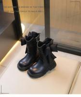Sweet Girls' Big Bow Kids Fashion Boots 2024 Winter New Children's Non-slip Princess Ankle Boots Drop Shipping Simple Korean PU - details 1