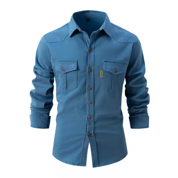 Camisa de Manga Larga para Hombres en Otoño Cómoda y Casual Figura de Cuadros de Tres Dimensiones - 1
